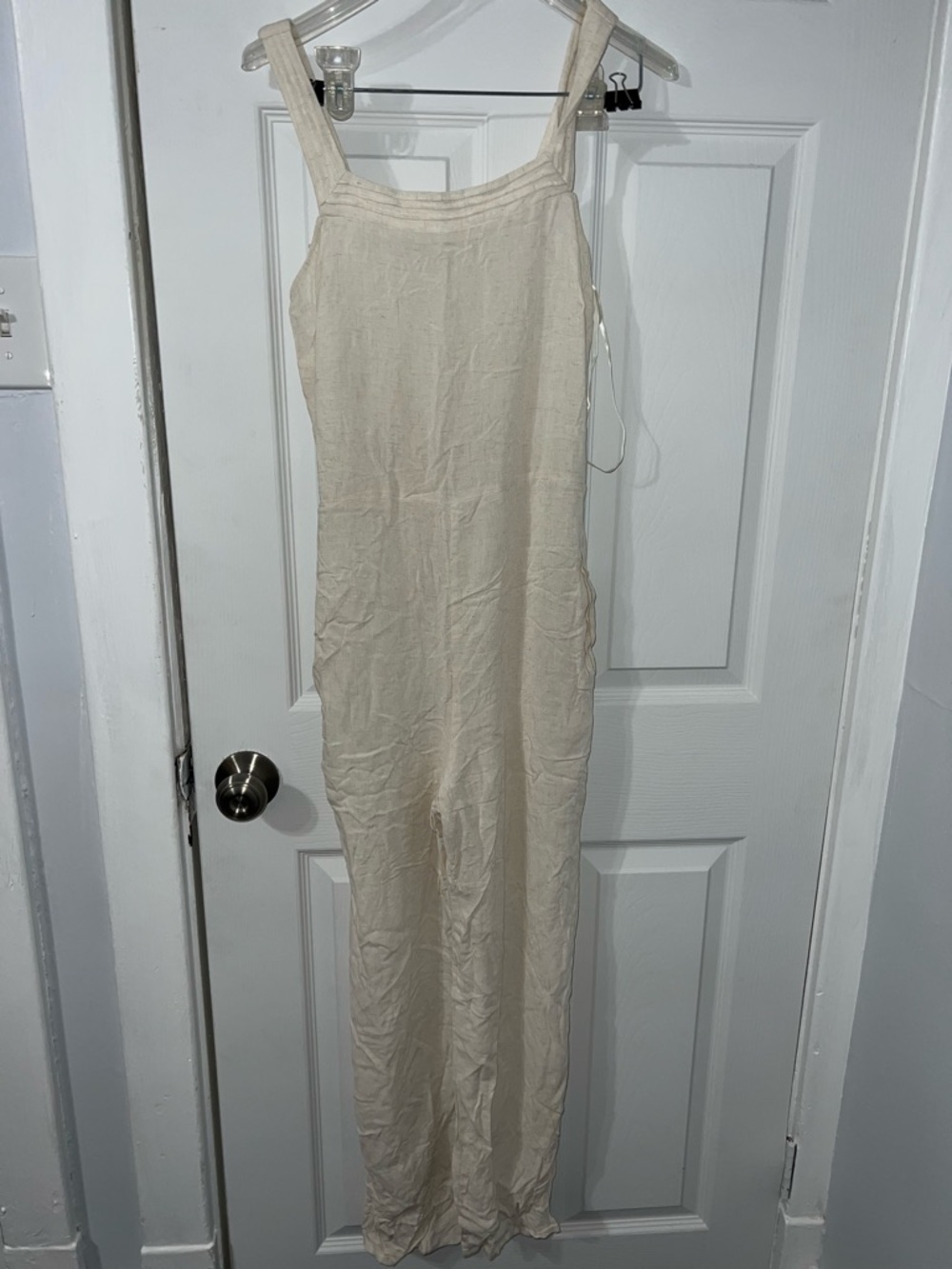 Sleeveless Cream Linen-Blend Wide-Leg Jumpsuit